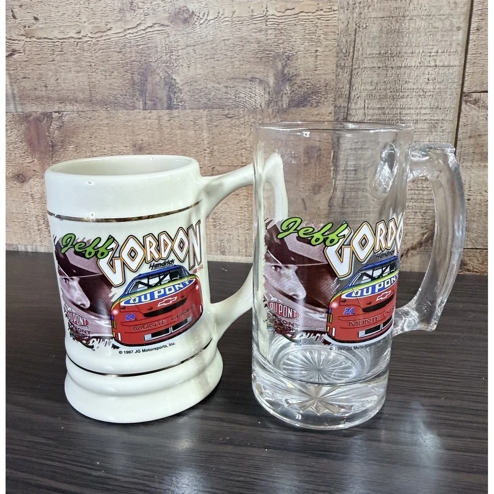 Vintage 1997‎ #24 Jeff Gordon DuPont Mug Set Glass Stein NASCAR Hendrick